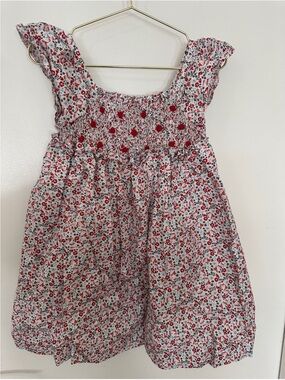 Nordstrom Girls Smocked Floral Cotton Dress Size 4 | Embroidered Rosettes